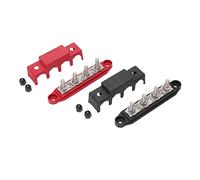 Pasamer 4 Terminal Distribution Block, Black + Red M8 4 Stud Power Distribution Block Busbars with 2 Cover and 4 Nuts, for Cars, RVs, Boats, Yachts