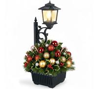 PASAMIC 2 in 1 Outdoor Flower Pots for Real or Fake Flowers, Solar Lamp Post Lights - Wall Mount or Freestanding, Waterproof Decorative Lamp for Lawn, Patio, Front/Back Door