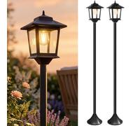 PASAMIC Outdoor Solar Post Lights, 2-Pack 63" Dusk to Dawn Solar Lamp Posts, Waterproof Floor Lamps, Warm White Pole Lights for Patio with Replaceable Bulb