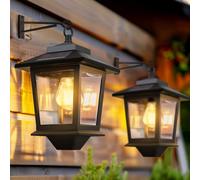 PASAMIC Replaceable Bulb,Outdoor Hanging Solar Lights with 4 Solar Panels,Dusk to Dawn Led Outdoor Wall Sconce,Anti-Rust Waterproof Wall Lanterns with Hooks,3000K Warm White