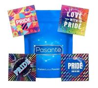Pasante Pride Condoms | LGBTQ+ Themed Foils | Pack of 24 in Pasante Blue Bag | 4 Pride Themes | Male Regular Condoms