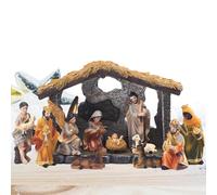 Pasbuteiy Christmas Manger Nativity Scene Set, 12 Pieces Resin Hand Painted Nativity Figurine, Holy Family Crafts Statue Decor, Home Living Room Church Decoration