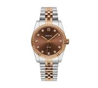 PASCAL Timeless Classic Diamond Watch, Swiss Quartz, Sapphire Crystal, 10ATM Waterproof, Stainless Steel Bracelet in Silver & Rose Gold, Diamond Hour Markers, 31mm/36mm, Cocoa Brown, 36, Modern