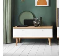 pasco wooden tv stand with 2 flip doors in matt white and oak
