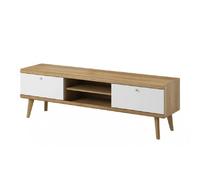 pasco wooden tv stand with 2 shelves in matt white and oak
