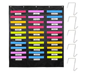 Pasdrucn 10/20/30 Pocket File Storage with Hook Behind The Door and Tag Pockets, Pigeon Hole Storage Unit for File Folder and Paper, Hanging Literature Magazine Paper Holder for Classroom (30 Pocket)