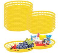 Pasdrucn 15 Pieces Oval Plastic Baskets for Serving Food, Reusable Plastic Oval Fruit Basket, Plastic Oval Basket, Cinema Snack Tray, Food Baskets, Mexican Party Accessories for Burgers (Yellow)