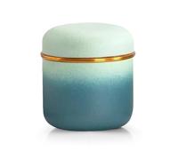 Pasdrucn 170ml Matcha Powder Storage Jar,Ceramic Matcha Glass,Round Metal Tea Coffee Sugar Canisters Set with Lids,Tea Coffee and Sugar Canisters Set,Ceramic Tea Canister for Coffee (Blue+White)