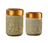 Pasdrucn 2Pcs Matcha Powder Storage Jar, Ceramic Matcha Glass, Round Metal Tea Coffee Sugar Canisters Set with Lids, 100ml+70ml Tea Coffee and Sugar Canisters Set (Yellow,B)