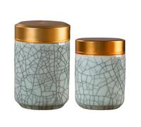 Pasdrucn 2Pcs Matcha Powder Storage Jar, Ceramic Matcha Glass, Round Metal Tea Coffee Sugar Canisters Set with Lids, 100ml+70ml Tea Coffee and Sugar Canisters Set, Ceramic Tea Canister (Light Green,B)