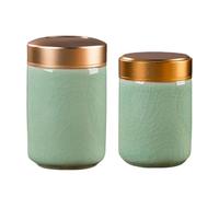 Pasdrucn 2Pcs Matcha Powder Storage Jar, Ceramic Matcha Glass, Round Metal Tea Coffee Sugar Canisters Set with Lids, 100ml+70ml Tea Coffee and Sugar Canisters Set(Green,A)