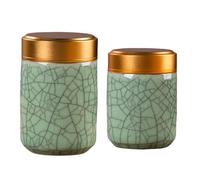 Pasdrucn 2Pcs Matcha Powder Storage Jar, Ceramic Matcha Glass, Round Metal Tea Coffee Sugar Canisters Set with Lids, 100ml+70ml Tea Coffee and Sugar Canisters Set(Green,B)