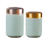 Pasdrucn 2Pcs Matcha Powder Storage Jar, Ceramic Matcha Glass, Round Metal Tea Coffee Sugar Canisters Set with Lids, 100ml+70ml Tea Coffee and Sugar Canisters Set, Ceramic Tea Canister (Light Green,A)