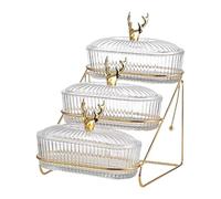 Pasdrucn 3 Tier Cupcake Stand & Towers Serving Tray Set, Glass Tiered Cake Stand Display Tower With PP lid, Glass Fruit Bowl With metal stands, afternoon tea stands, 3 Tier Serving Platter Set-B