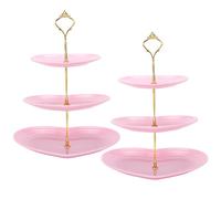 Pasdrucn 3-Tier Dessert Cupcake Stands, 2 Pcs Heart Shape Afternoon Tea Stand To Display A Cake, Plastic Cake Stand 3 Tier, 3 Tier Cake Stand, Plastic Tiered Cake Stand Display Tower (Dark Pink)