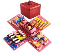 Pasdrucn DIY Explosion Gift Box, 5 Layer Snack Explosion Box with tape and ribbon, Scrapbooking Boxes, photo album, photo gifts, Creative Explosion Boxes for Anniversary,Birthday,Valentine's Day(Red)