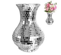 Pasdrucn Glass Disco Vase, Disco Ball Decorations, Dopamine Decor, Gold/rose Red/silver Glitter Ball Vase (Silver)