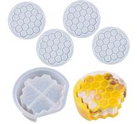 Pasdrucn Honeycomb Coaster Resin Molds, Resin Moulds Coaster Set, 4 Pcs Coaster Molds, Epoxy Resin Molds for Bee, Cups Mats, Home Decoration