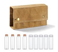 Pasdrucn Travel Portable Spice Bag with 9 Spice Jars, Travel Camping Spice Kit, Campervan Accessories Essentials, Canvas Spice Box Organizer, Mini Condiment Bottle for Camping, Party (Khaki)