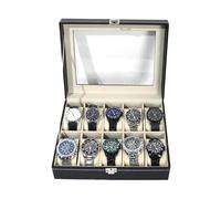 Pasdrucn Watch Box with 3/6/10/12/18 Slots, Watch Box for Men, Watch Boxes, Watch Cases for Men Watch Storage, Watch Case with Glass Lid, PU Leather Watch Holder with Velvet Pillows (10 Slots)