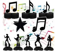 PASDUCHAS 14 PCS Music Themed Party Decorations, Music Notes Honeycomb Centerpieces for Table, for 1950'S 60s 70s 80s Birthday Party Decoration