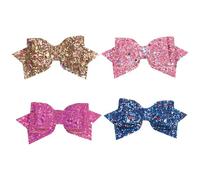 PASDUCHAS 4 PCS Glitter Bows for Girls, 4" Pink Gold Hair Sequins Bows