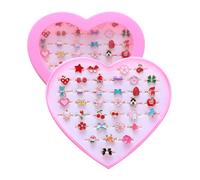 PASEMM 36pcs Little Girl Jewel Rings, Adjustable, No Duplication Kids Play Rings in Box,Pretend and Dress Up Rings for 4-12 Year Old Girls Birthday Gifts Holiday Gifts, 3 4 5 6 7 8 9 10 11 12 Year Old