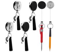 pasezenn 4 Pack 35" Steel Wire Heavy Duty Retractable Pull Pen Pencil Holder, Flexible Silicone Pen Holder and Metal Pen Clip Ideal for Carpenters, Nurses, Construction Workers,Waitstaff