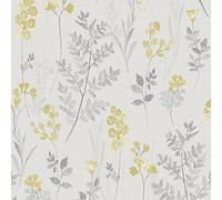 Pashley Wallpaper Floral Grey Yellow Flower Natural