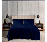 PASHMINA 3 piece Double Size Flat Sheet Set 100% Egyptian Cotton Bed Sheets super Soft 800 Thread Count Breathable Fade Resistant Hotel Quality Navy Blue Bed Sheet Non Iron Bedding (220 Cm x 260 Cm)