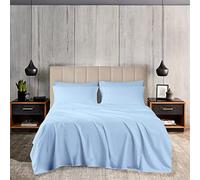 PASHMINA 800 Thread Count Single Size Bed Sheet Set Breathable Pure Egyptian Cotton Super Soft Sateen Flat Sheet & 2 Pillowcases Wrinkle Free Hotel Quality 3 pc Bedding Sheets (Light Blue)