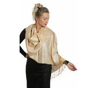Pashmina Scarf for Women - Soft as Cashmere, Lightweight & Elegant - Shawl & Neckerchief - Ideal Silk Evening Dress, Everyday & Travel - Scarf for Women - Paisley Motif - Fringe for Weddings, Gold