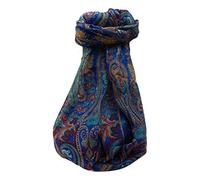 Pashmina & Silk Mulberry Silk Traditional Long Scarf Yaar Blue