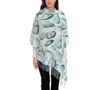 Pashmina Style Scarf And Shawl For Women, Cute Watercolor Oysters Print Warp With Tassels, Soft Touch Winter Neck Warmer, Ladies Multi-Way Wearable Large Stole For All Season