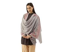 Pashmoda Ladies 100% Pure Wool Nalki Embroidery Woolmark Certified Sustainable Natural Fabric Shawl Wrap Shawl Wrap (28 x 80), bright grey (ral 7035), 28x80 Inches
