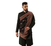 Pashmoda Men Jamawar Shawl, Authentic Kashmiri Luxury Pashmina Style Shawl, Stole, Medium Size for Gents, (Size: 101x203 CM), Black, Free Size