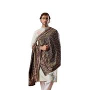Pashmoda Men Kaani Stole with Zari Weave, Authentic Kashmiri Luxury Pashmina Style Shawl, Stole, Full Size Gents Lohi, Size 28x80 Inches, Black Color