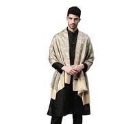 Pashmoda Men Kaani Stole with Zari Weave, Authentic Kashmiri Luxury Pashmina Style Shawl, Stole, Full Size Gents Lohi, (Size71X203 CM), Beige, One Size