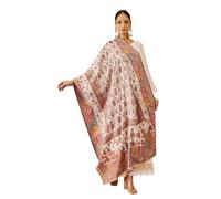 Pashmoda Women Gulbahar Kaani Wool Blend Kashmiri Shawl, Stole, Scarf, Luxury Pashmina Evening Wrap (Size 40X80 inches), White, One Size