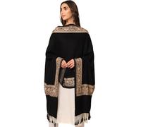 Pashmoda Women Kashmiri Aari Embroidery Shawl, Shawl, & Wrap, Luxury Pashmina Evening Wrap (Size: 71X203 CM) (AST03), Black, One Size