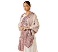 Pashmoda Women's Rajwada Kashmiri Jamawar Woven Shawl Jacquard Kaani Shawls Stole Wraps Luxury Evening Pashmina (Size:40 x 80 inches), White, One Size