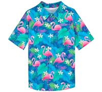 PASHOP Boys Hawaiian Shirt, Flamingo Tropical Leaf Print Short Sleeve Button Down Shirt, Kids Summer Casual Beach Shirt for Boys 7-12 Years