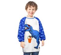 PASHOP Kids Art Smocks Unicorn Waterproof Painting Apron Smock for Girls Boys Long Sleeve Knee Length Artist Smock with Pocket for 3-12 Years (Blue Dinosaur, 8-12 Years)