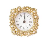 Pasiir Silent Mini Vintage Analog Table Clock with Faux Pearls Metal Body and Battery Operated Non-Ticking Core for Shelf, Bedroom, Bedside, Desk, Gift Clock