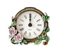 Pasiir Silent Mini Vintage Analog Table Clock with Hand-Painted Metal Body and Battery Operated Non-Ticking Core for Shelf, Bedroom, Bedside, Desk, Gift Clock