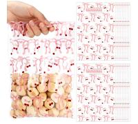Pasimy 100 Pcs Cherry Pink Bow Party Favors Bag Bulk Cherry Themed Tote Plastic Candy Treat Bags Cute Fruit Goody Gifts for Birthday Wedding Baby Shower Decorations Supplies