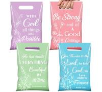 Pasimy 100 Pcs Christian Gift Bags Bulk 6.7 x 9.8 In Plastic Bible Verse Religious Goodie Bags Inspirational Scripture Treat Candy Party Favor Pouch for Church Jesus Birthday Gifts(Pastel,Fresh)