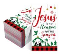 Pasimy 100 Pcs Christmas Nativity Paper Napkins Disposable Jesus Is the Reason for the Season Paper Guest Napkins Xmas Nativity Religious Hand Towels for Christmas Party Nativity Scene(Red,Long)