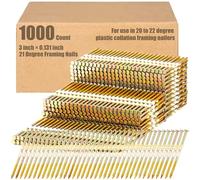 Pasimy 1000 Per Box 3 x 0.131 Inch Framing Nails 21 EG Degree Smooth Shank Plastic Collated Galvanized Full Round Head Framing Nails