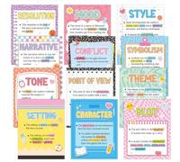Pasimy 12 Pcs Boho Literary Elements Posters Set Literature Classroom Decorations Story Elements Bulletin Board Educational Art Prints Rainbow Study Materials for Teacher School (Composition Book)